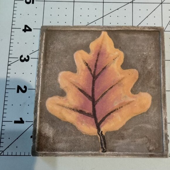 Oak Leaf Coaster Trivet Autumn Fall Yellow  4x4 inch - Picture 2 of 3